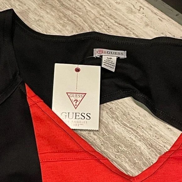 NWT GUESS Bodycon Dress - Black and Red Orange - Picture 5 of 9